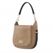 Crossbody bag "NEW FRENCHY" in grained leather, beige color, side view