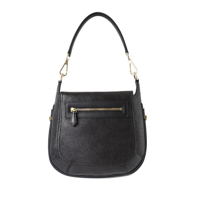 FRENCHY, sac double porté en cuir foulonné coloris noir, vue de dos