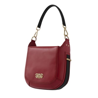 FRENCHY, sac double porté en cuir lisse, coloris rouge, vue de profil