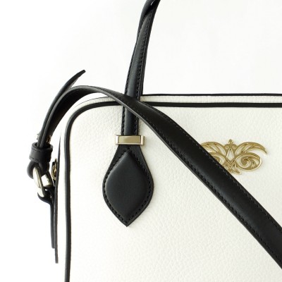 JULIETTE, sac à main zippé femme style 60's en cuir foulonné, coloris écru - détails