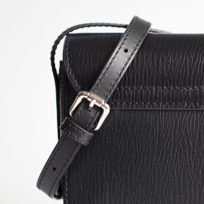 Small crossbody bag "DINA" in structured calf, black colour - buckle