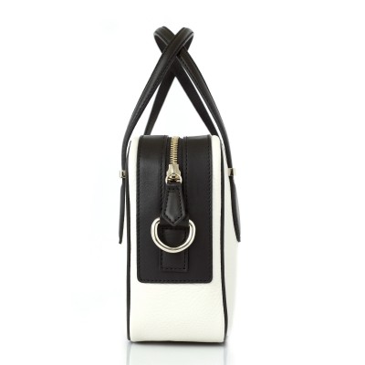 JULIETTE, sac à main zippé femme style 60's en cuir foulonné, coloris écru - vue de profil