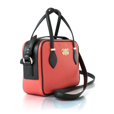 JULIETTE, sac à main zippé femme style 60's en cuir foulonné, coloris rouge hibiscus - vue de profil