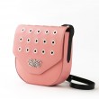 Small shoulder bag DINA ROCK in grained leather, Marshmallow Pink color - side view