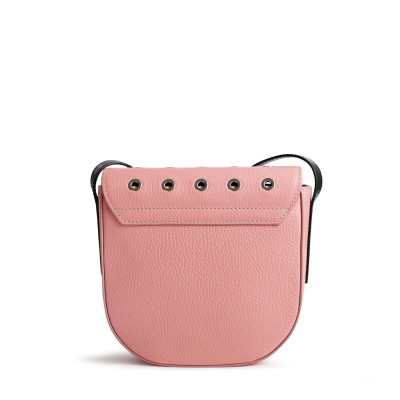Small shoulder bag DINA ROCK in grained leather, Marshmallow Pink color - back view