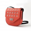 Small shoulder bag DINA ROCK in grained leather, Red Hibiscus color - profile view