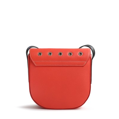 Small shoulder bag DINA ROCK in grained leather, Red Hibiscus color - back view