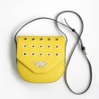 Small shoulder bag DINA ROCK in grained leather, lemon color and black leather strap
