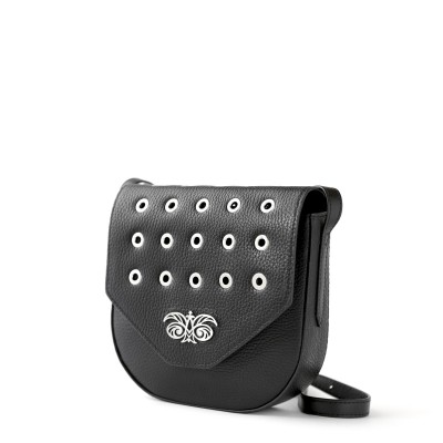 Small shoulder bag DINA ROCK in grained leather, black color - side view