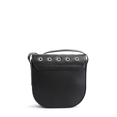 petit sac à rabat style Rock en cuir foulonné, coloris noir - vue de dos