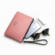 Grained leather zipper pouch with wrist strap,   pink marshmallows color - with mobile and glasses