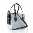 JULIETTE, leather handbag in grained leather, grey lavender color - profile view