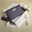 Zipper organizer "LISE" in grained calfskin with leather zipper, purple color - in the gift box