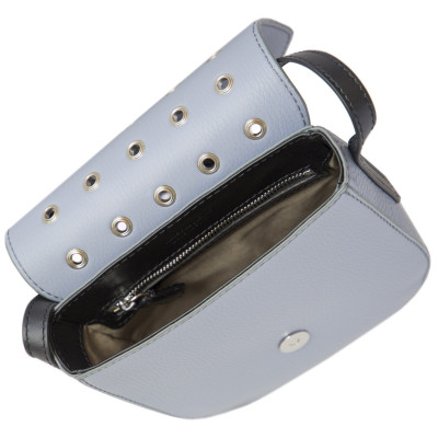 Small shoulder bag DINA ROCK in grained leather, lavender grey color - open