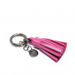Key holder and bag charms TASSEL in lambskin fuchsia color and shiny gun finishing - side view