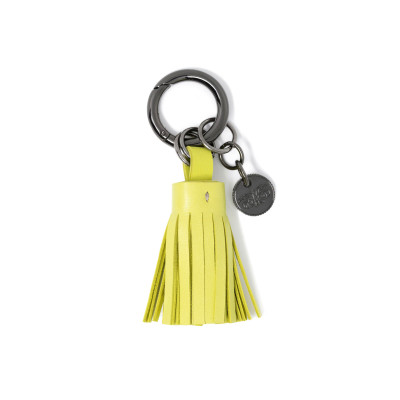 Key holder and bag charms TASSEL in lambskin anis color and shiny gun finishing - front view