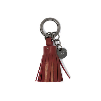Key holder and bag charms TASSEL in lambskin bordeaux color and shiny gun finishing - front view