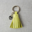 Key holder and bag charms TASSEL in lambskin, anis color and gold - on linen