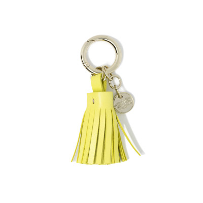 Key holder and bag charms TASSEL in lambskin, anis color and gold - front view