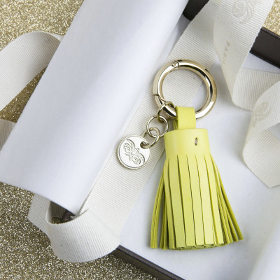 Key holder and bag charms TASSEL in lambskin, anis color and gold - in the gift box