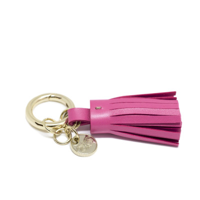 Key holder and bag charms TASSEL in lambskin, fuchsia color and gold - side view