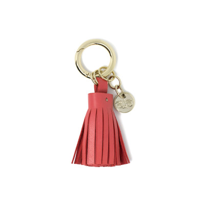 Porte-clés et bijoux de sac POMPON en agneau coloris hibiscus et or clair - vue de face