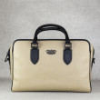 48h handbag for men in grained calf leather beige color - front view - linen background