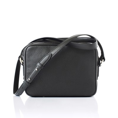 Camera leather crossbody bag in black color - back