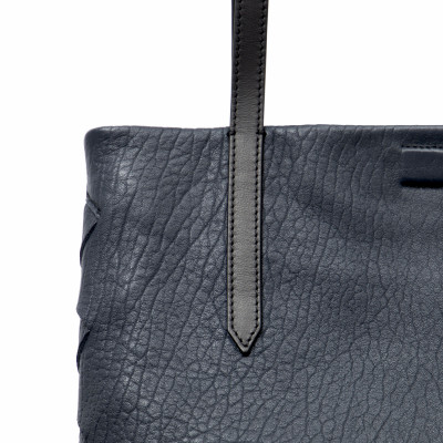 Soft lamb shopper "SUZANNE" M, navy blue color embellished with silver cannetille - handle details