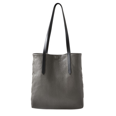 Soft lamb shopper "SUZANNE" M, taupe color embellished with silver cannetille - back