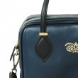 Leather handbag with removable strap, navy blue color - details