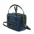 Leather handbag with removable strap, navy blue color - back view