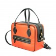 Leather handbag with removable strap, navy orange color - back view