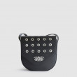 Small shoulder bag DINA ROCK in grained leather, black color,  grey background