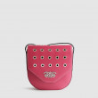 Small shoulder bag DINA ROCK in grained leather, raspberry color, front view on grey background