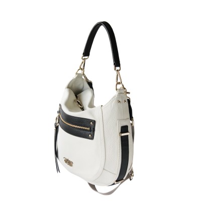FRENCHY, sac double porté en cuir foulonné, grand modèle, coloris blanc - vue de profil