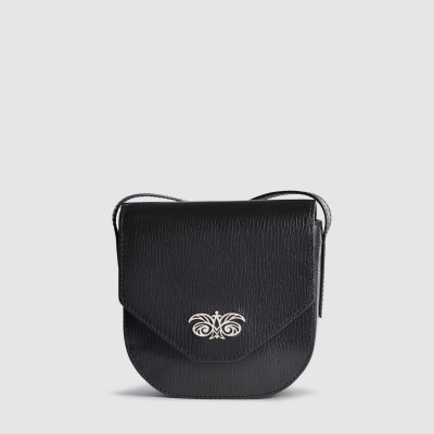 Small crossbody bag "DINA" in structured calf, black colour - grey background