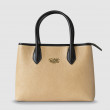 Grained leather Tote, beige color - front view - grey background