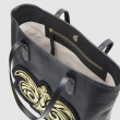 Luxury Leather Tote "ANNIE'S" with Hand metal embroidery on wool felt - black and gold - zippered pocket inside