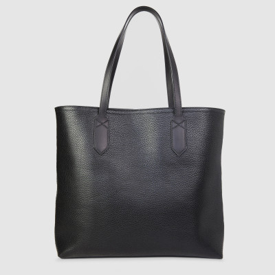 Luxury Leather Tote "ANNIE'S" with Hand metal embroidery on wool felt - black and gold - back