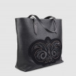Luxury Leather Tote "ANNIE'S" with Hand metal embroidery on wool felt - black and black vintaged - side view