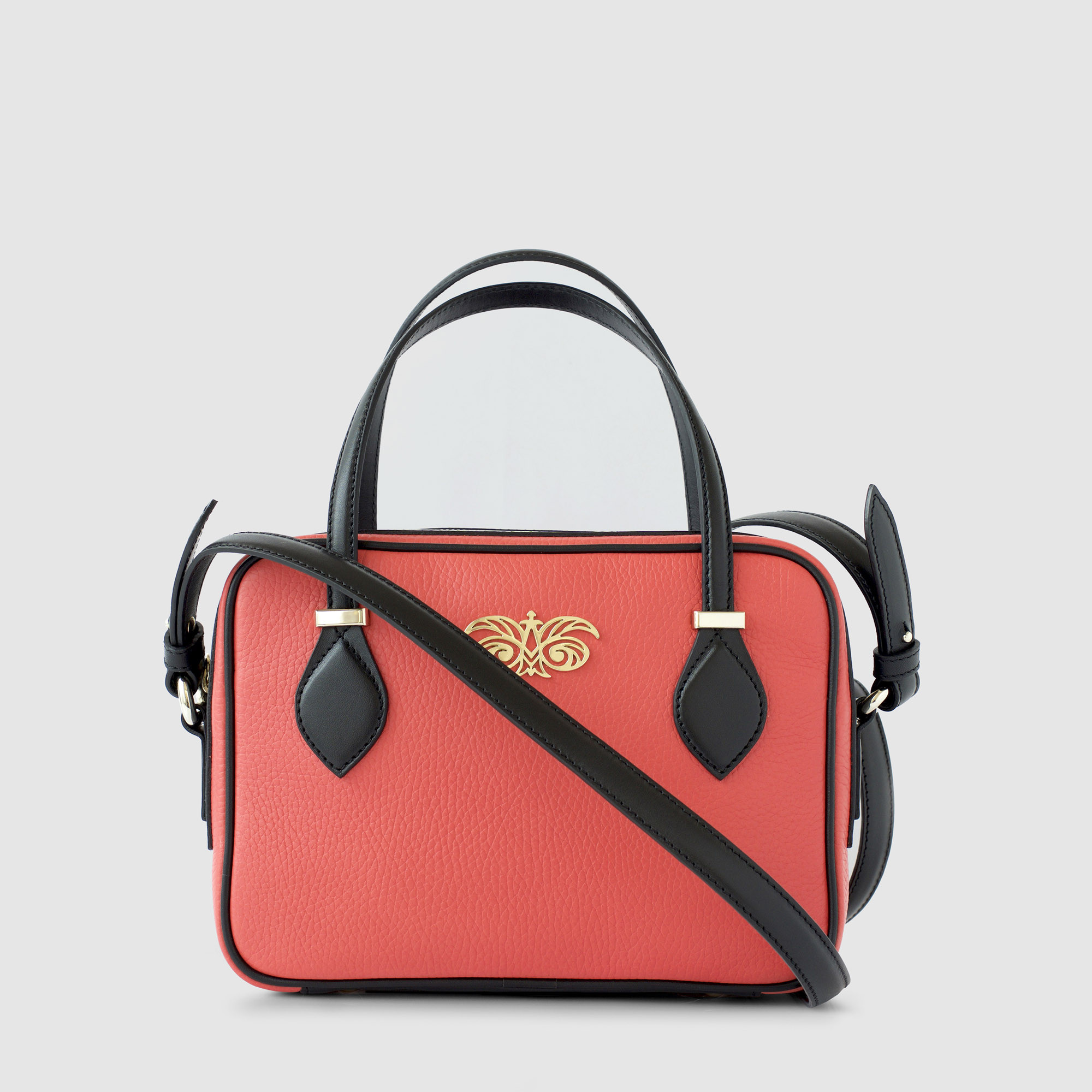 JULIETTE, leather handbag in grained leather, hibiscus color - front view
