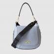 Crossbody bag "NEW FRENCHY" in grained leather, lavender-grey color, front view - grey background