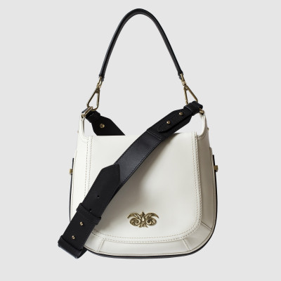 Crossbody bag NEW FRENCHY in smooth leather, white color - front view - grey background