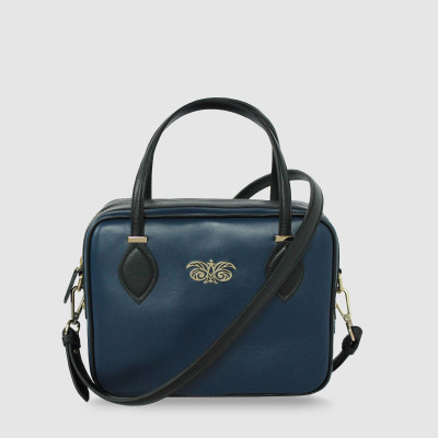 JOUR BABY, leather handbag with removable strap, navy blue color - front view
