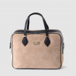 JOUR, zippered handbag in nubuck and calf, beige color - front view