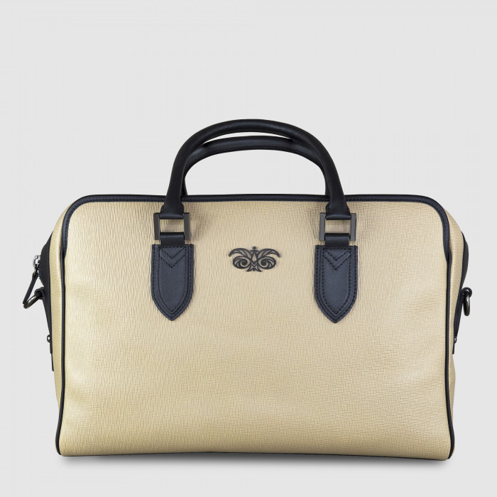 JET LAG, 48h leather handbag for woman or man in beige color - front view