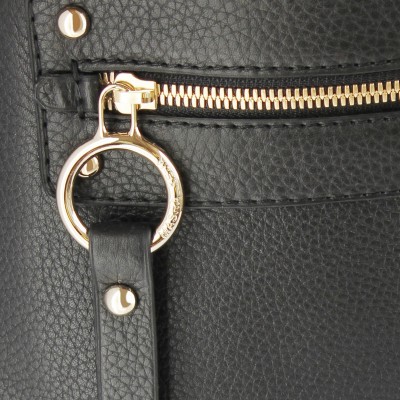 FRENCHY, sac double porté en cuir foulonné, grand modèle, coloris noir - détails fermeture