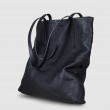 Soft lamb leather shopper "SUZANNE", big size, black color - side view on grey background