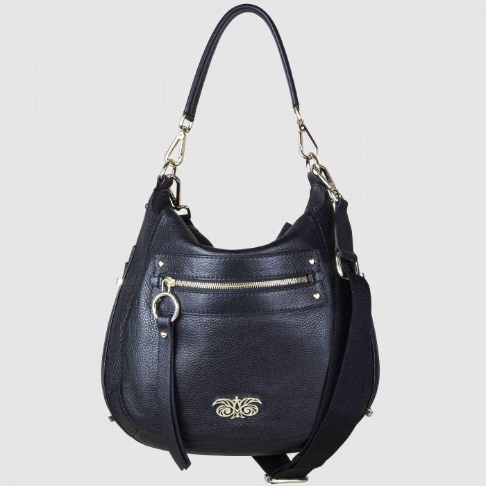FRENCHY Big size, crossbody leather bag black color - front view